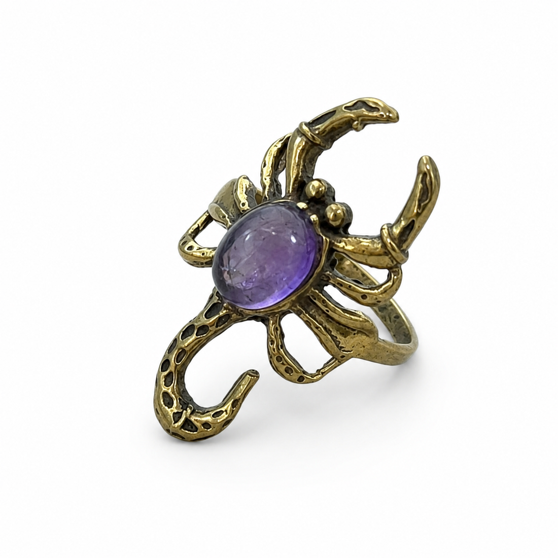 Brass Scorpion Statement Ring with Amethyst Stone