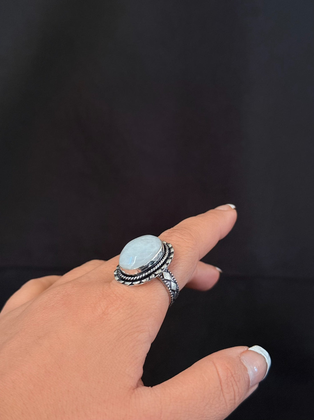 Milky oval stone statement ring