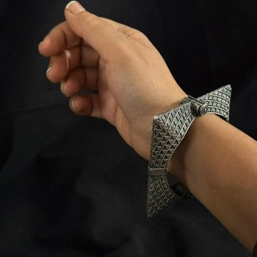 Geometric shield cuff bracelet