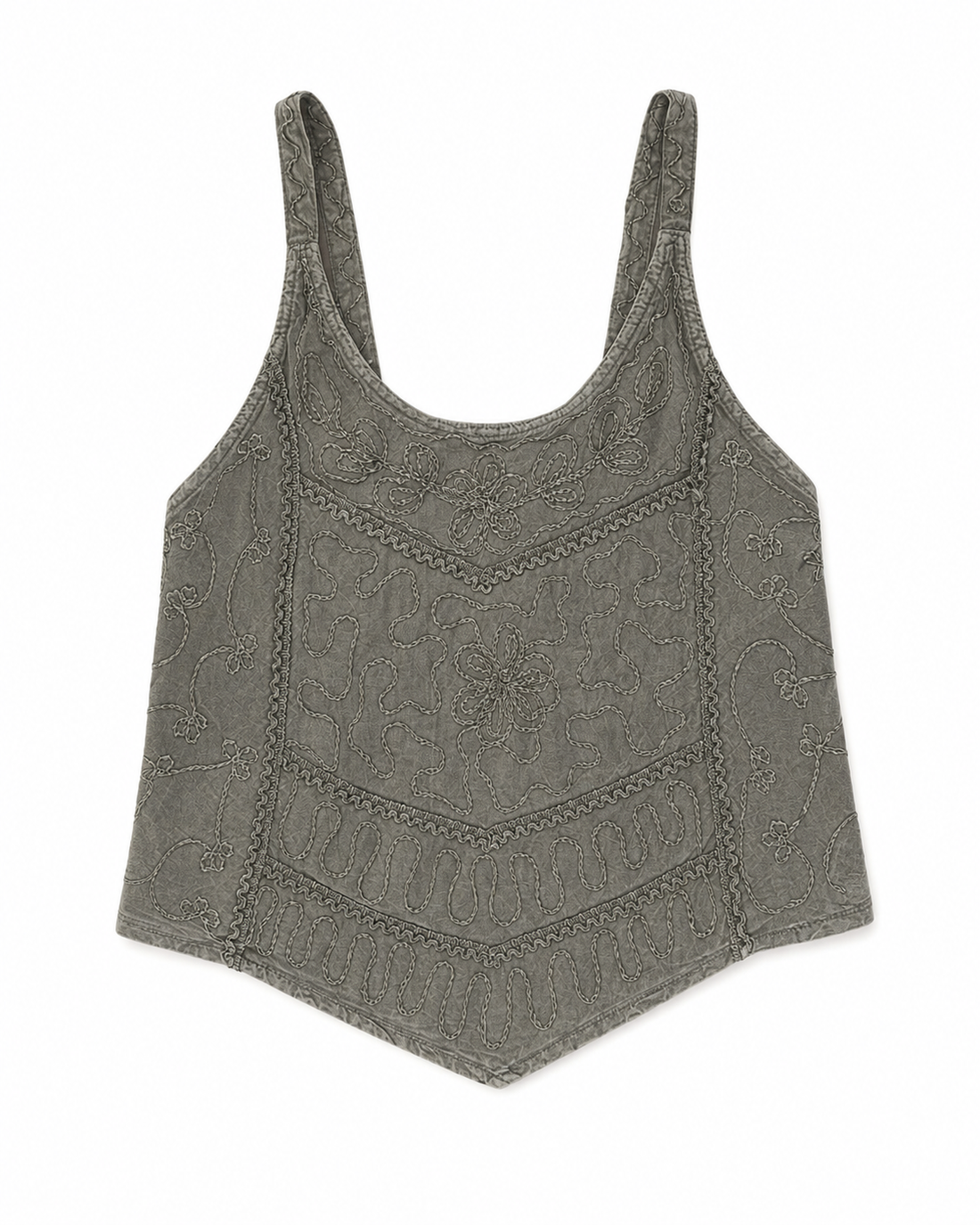 Embroidered Cotton Smocked-Back Crop Top