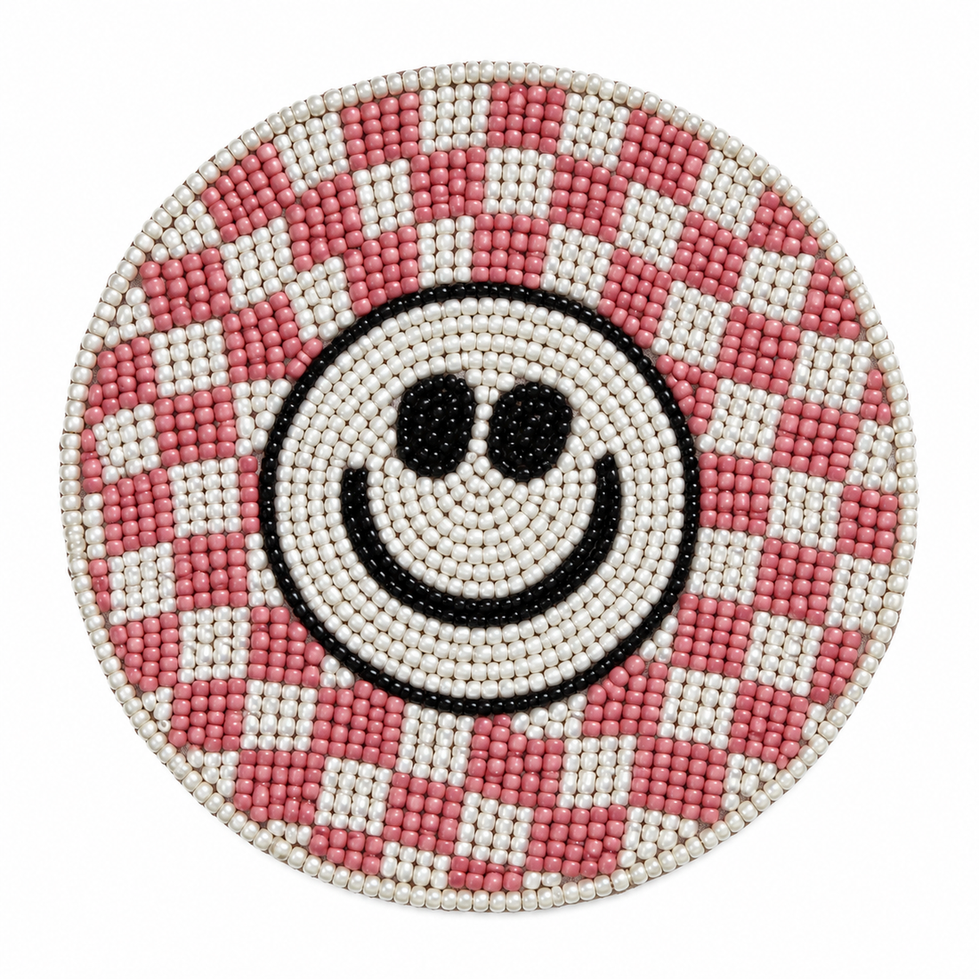 Set of 3 Pink Beaded Smiley Coaster