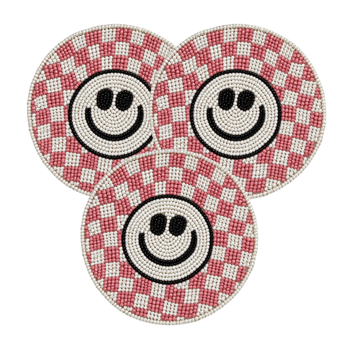 Set of 3 Pink Beaded Smiley Coaster