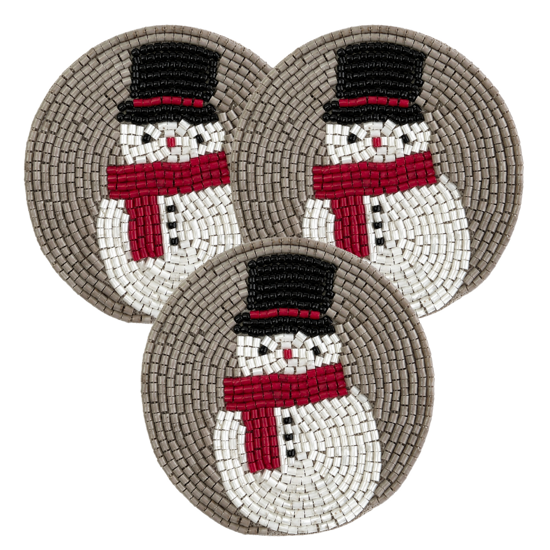 Set of 3 Beaded Snowman Coaster