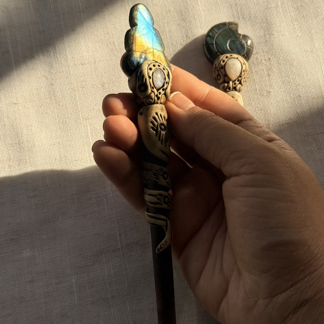 Labradorite boulder wooden hair stick