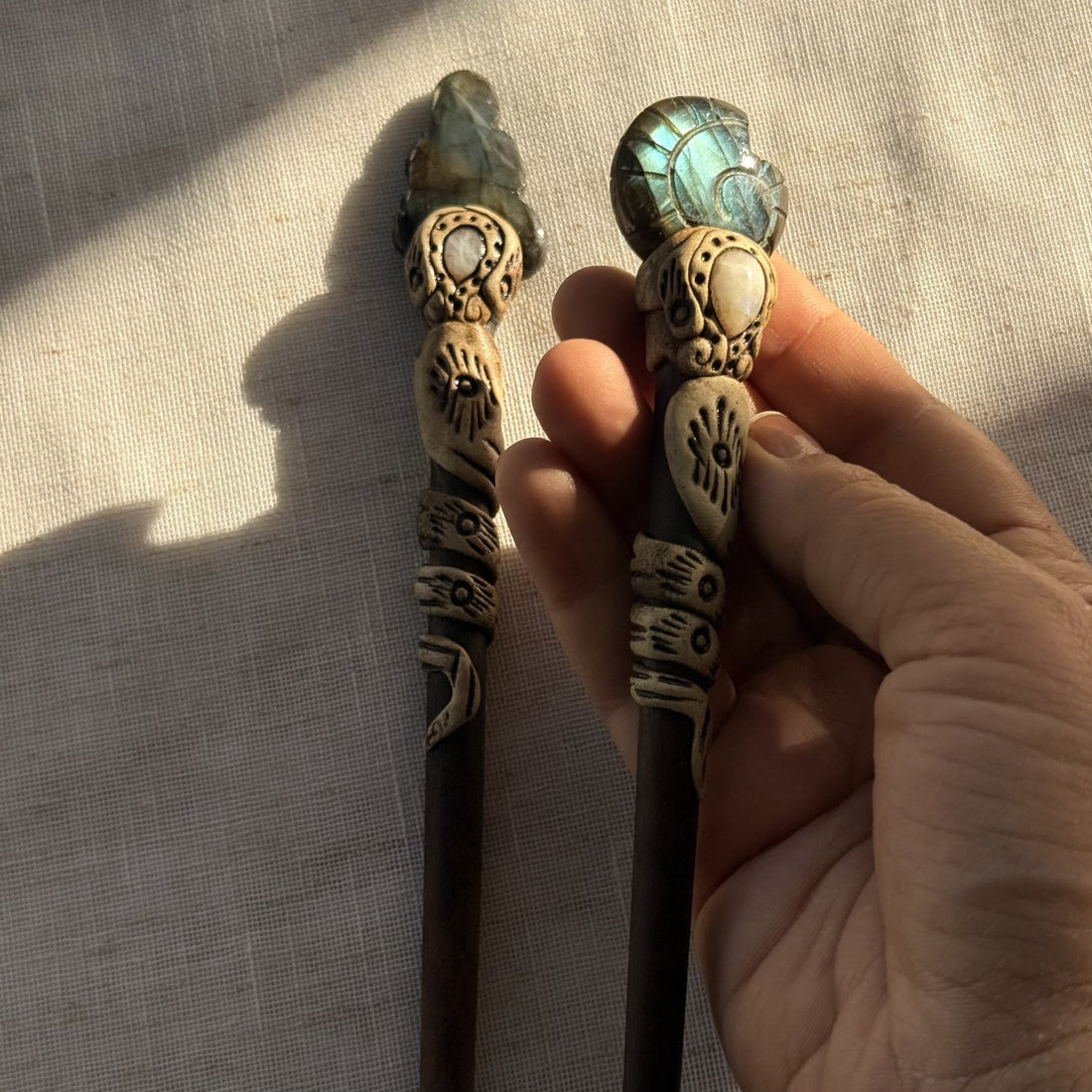 Labradorite boulder hair stick detail
