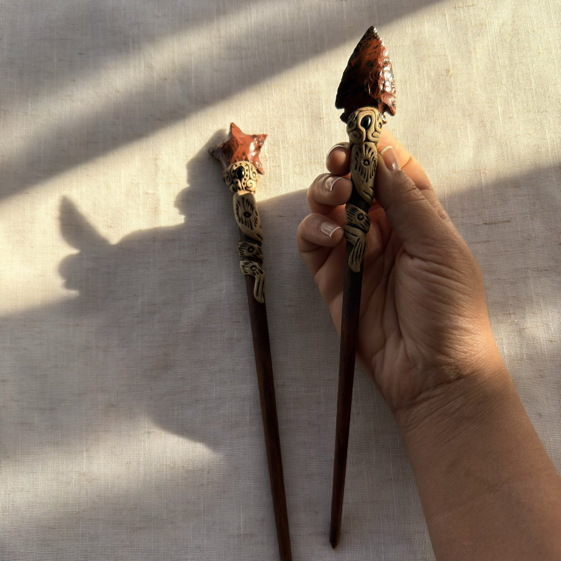 Orange glass arrow wooden hair stick