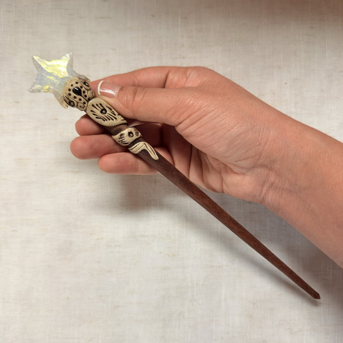 Light star wooden hair stick