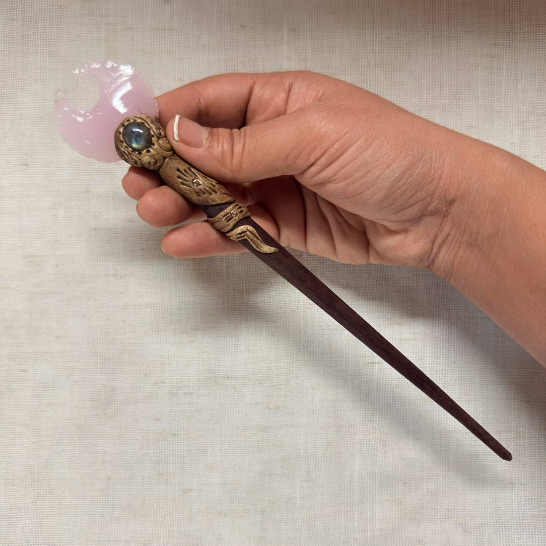Pink moon wooden hair stick