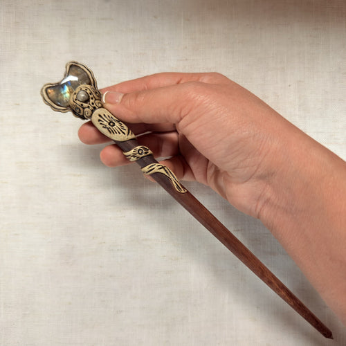 Labradorite boulder moon wooden hair stick