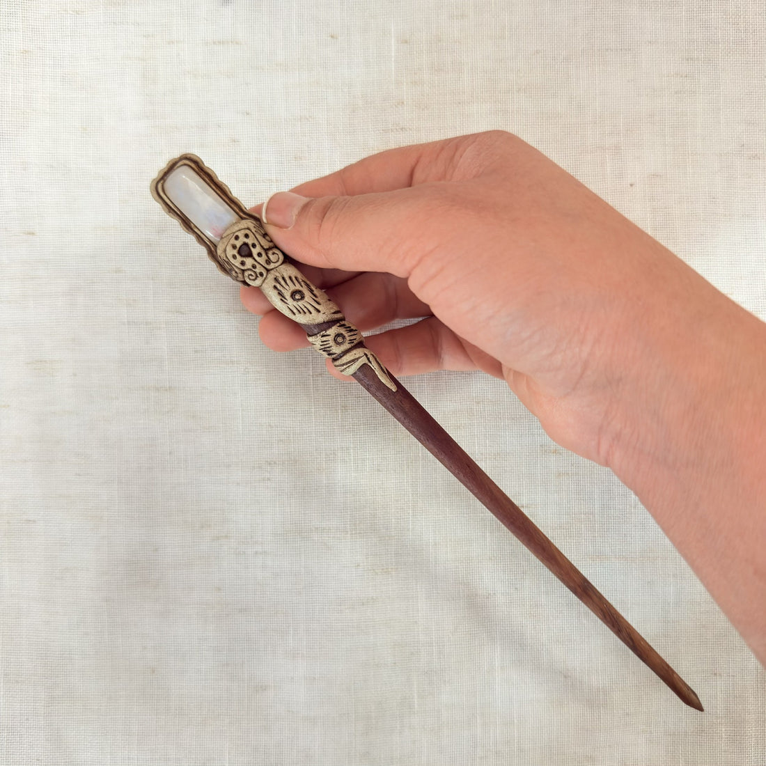 Opalite rectangular wooden hair stick