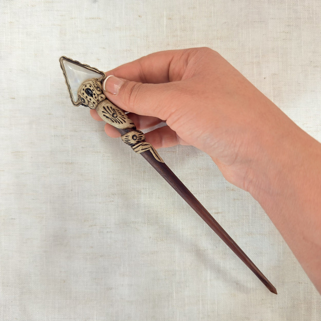 Opalite pointed wooden hair stick