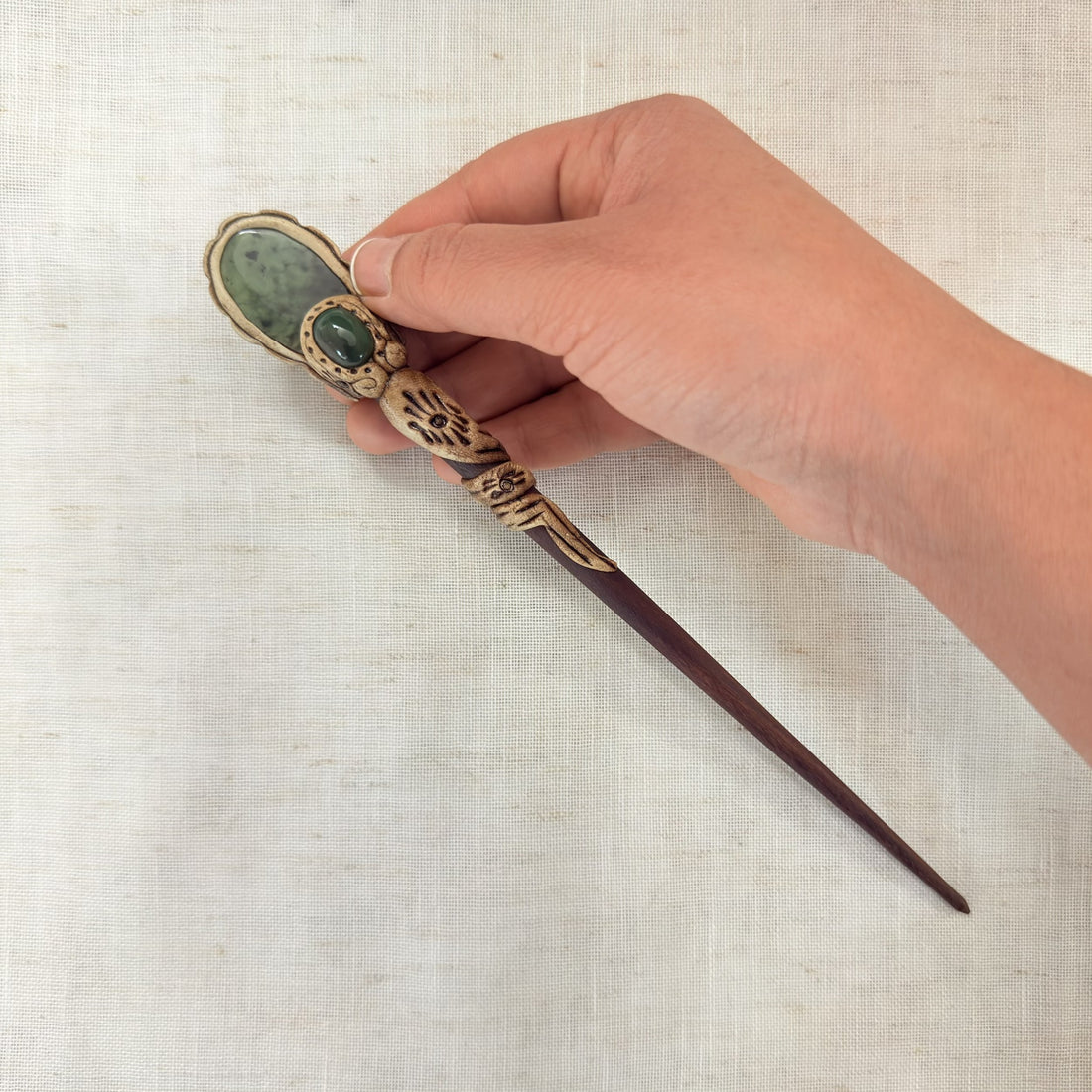 Green aventurine wooden hair stick