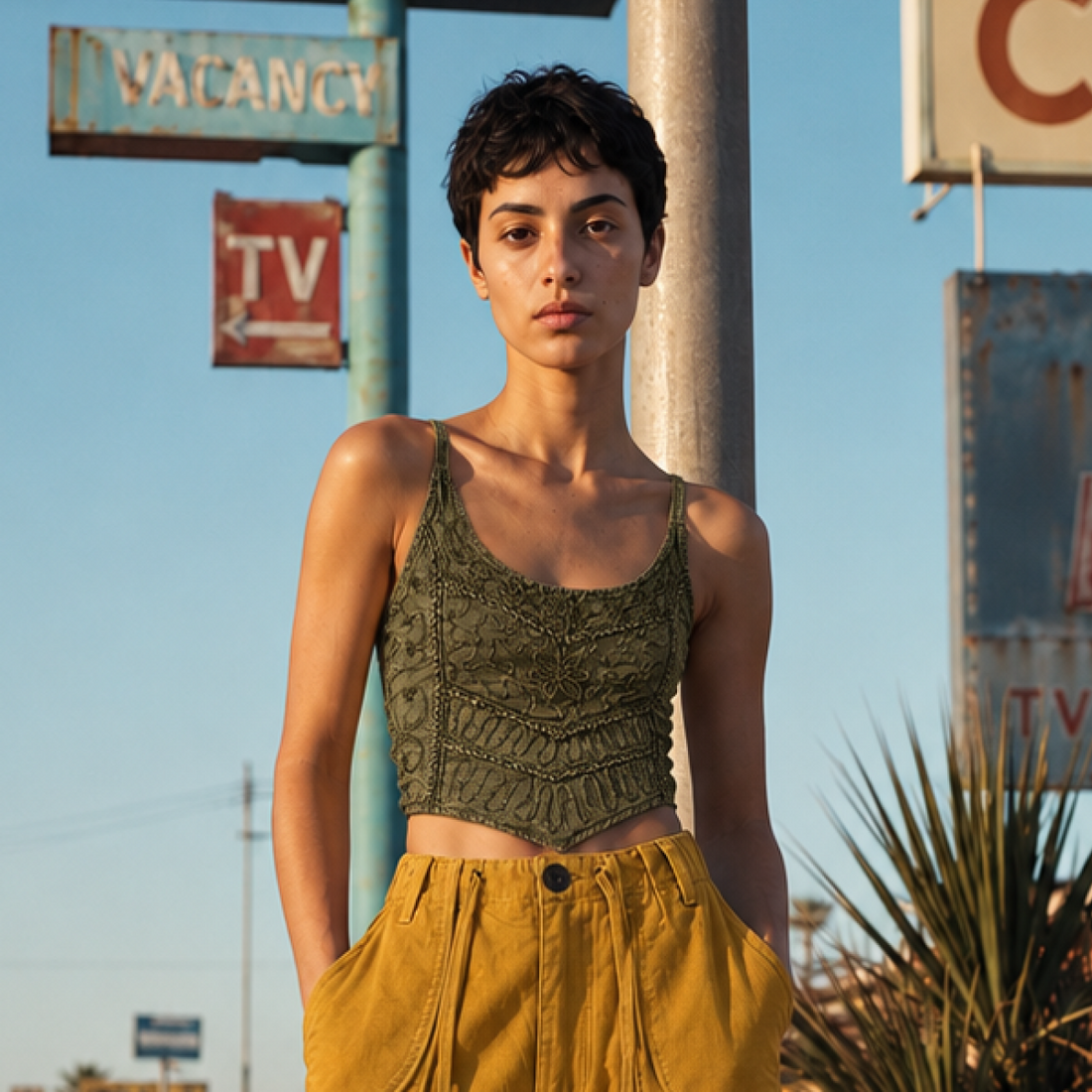 Embroidered Cotton Smocked-Back Crop Top