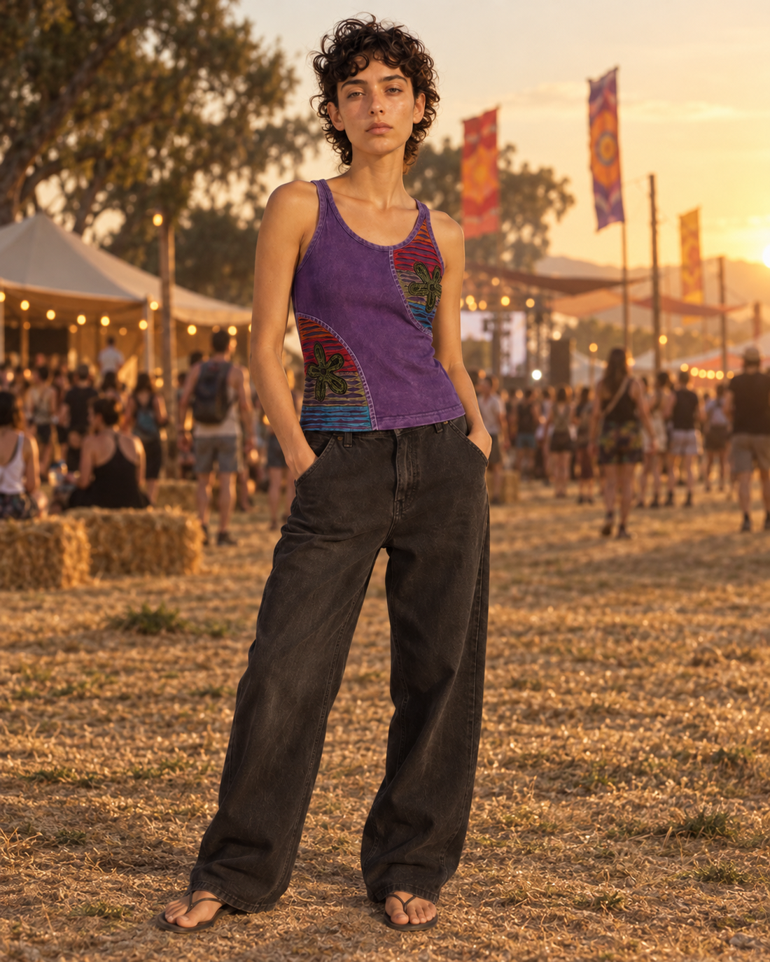Purple Cutwork Appliqué Tank Top