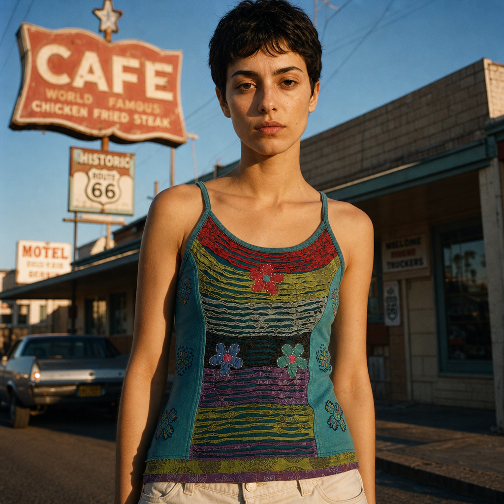 Teal Layered Patchwork Cotton Cami Top