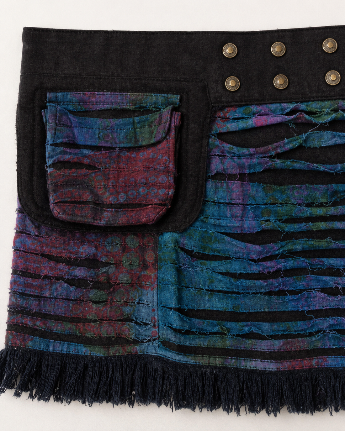 Multicolor Shredded Wrap Skirt with Fringe
