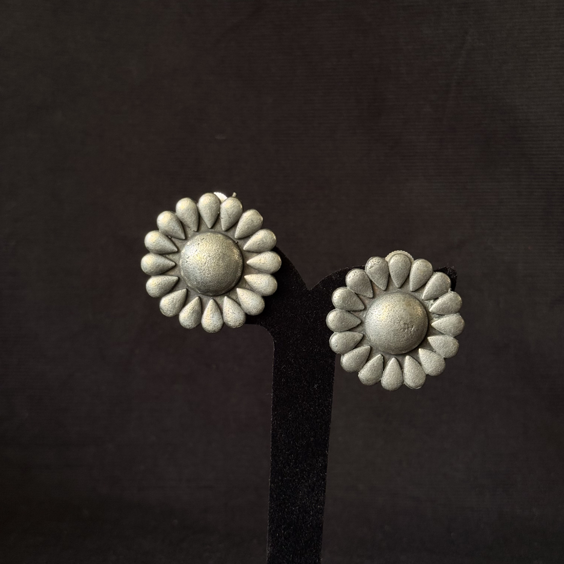 Oxidized brass sunflower statement stud earrings