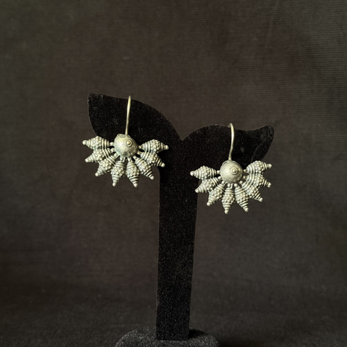 Oxidized brass shell fan hook earrings