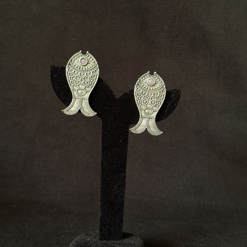 Oxidized brass fish statement earrings