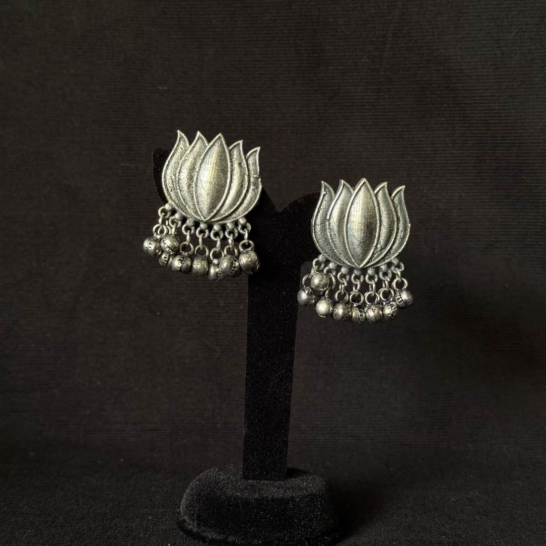 Oxidized brass lotus fringe earrings