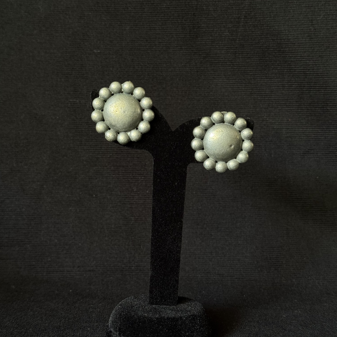 Oxidized brass dotted rosette stud earrings