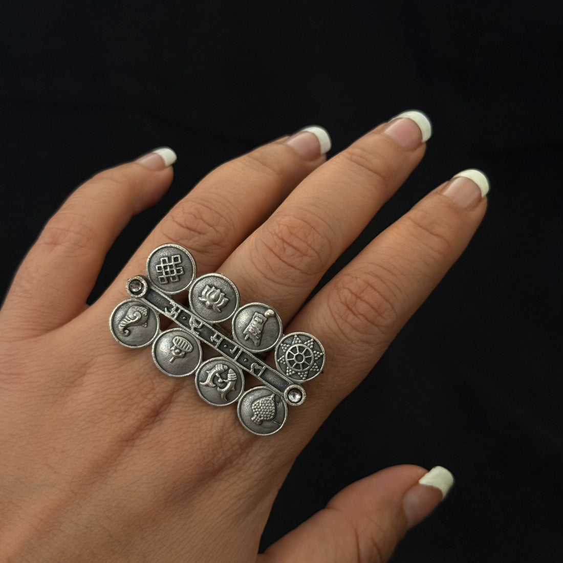 Symbol medallion statement ring