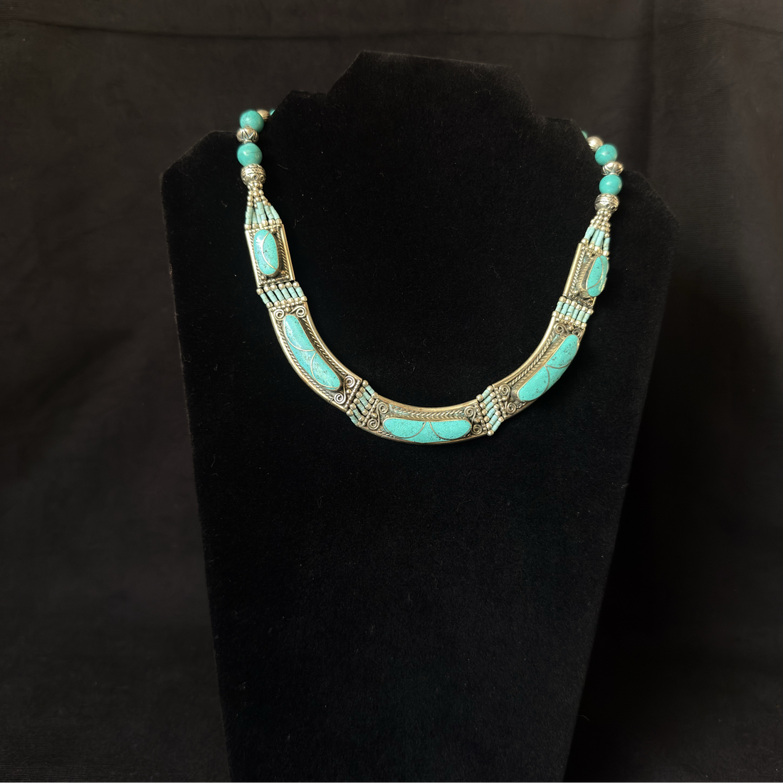Ladakh turquoise colored inlay statement necklace