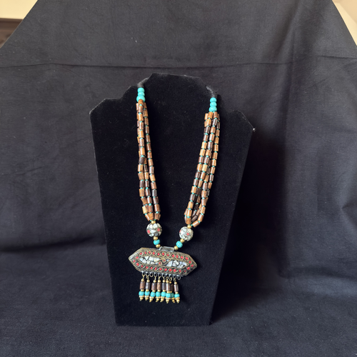 Brown turquoise colored multistrand pendant necklace