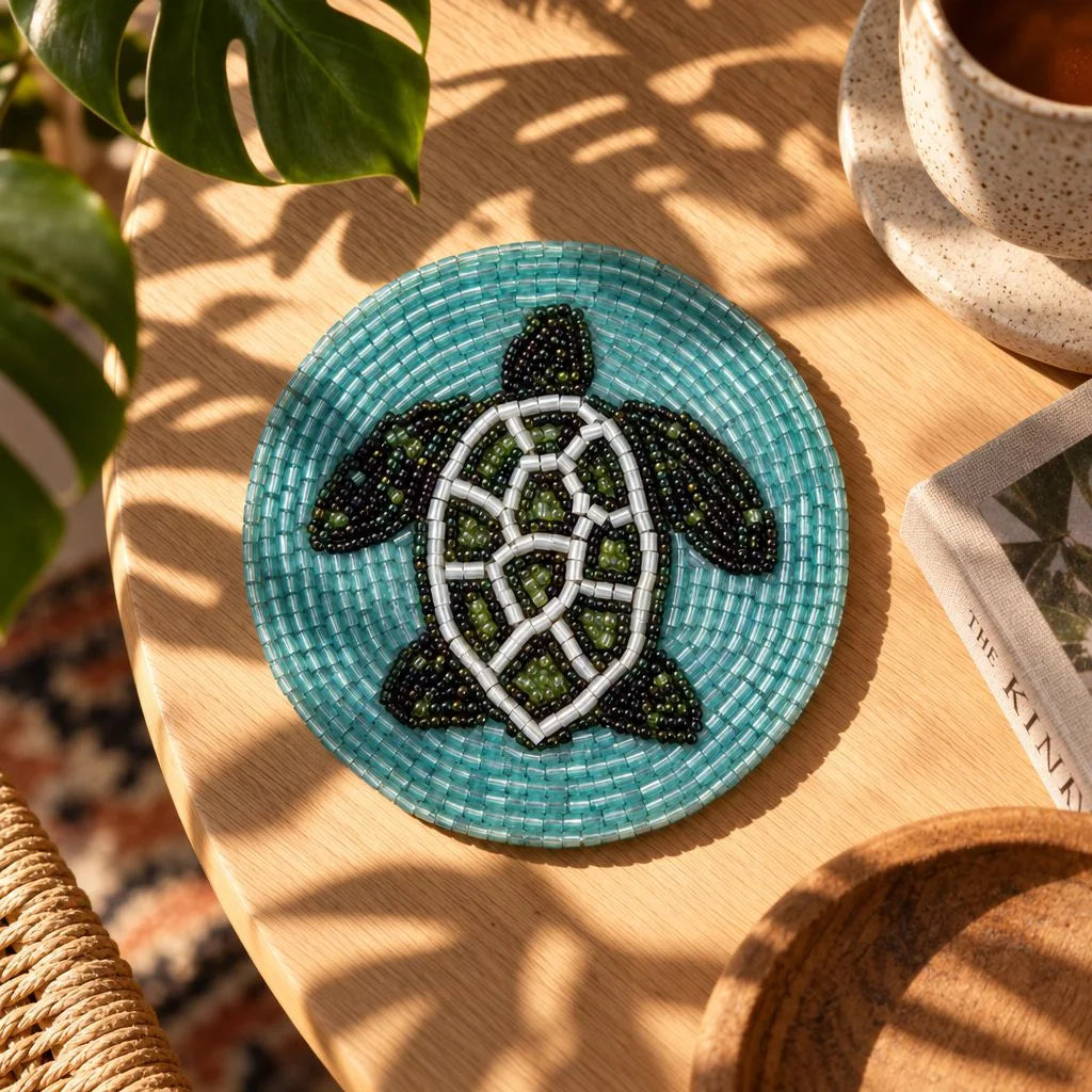 Set of 3 Blue Beaded Turtle Coaster