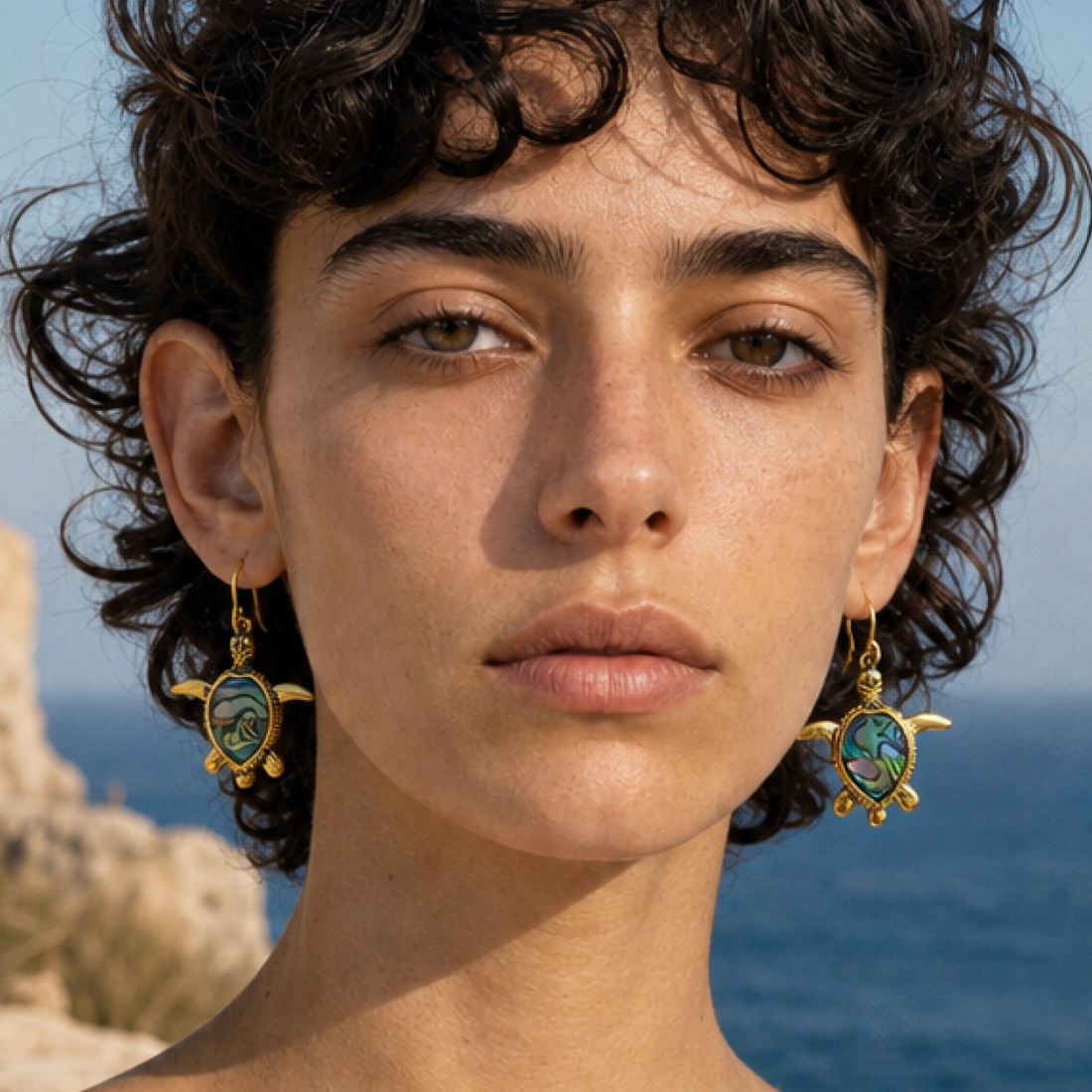 Abalone Shell Turtle Statement Earrings – Brass