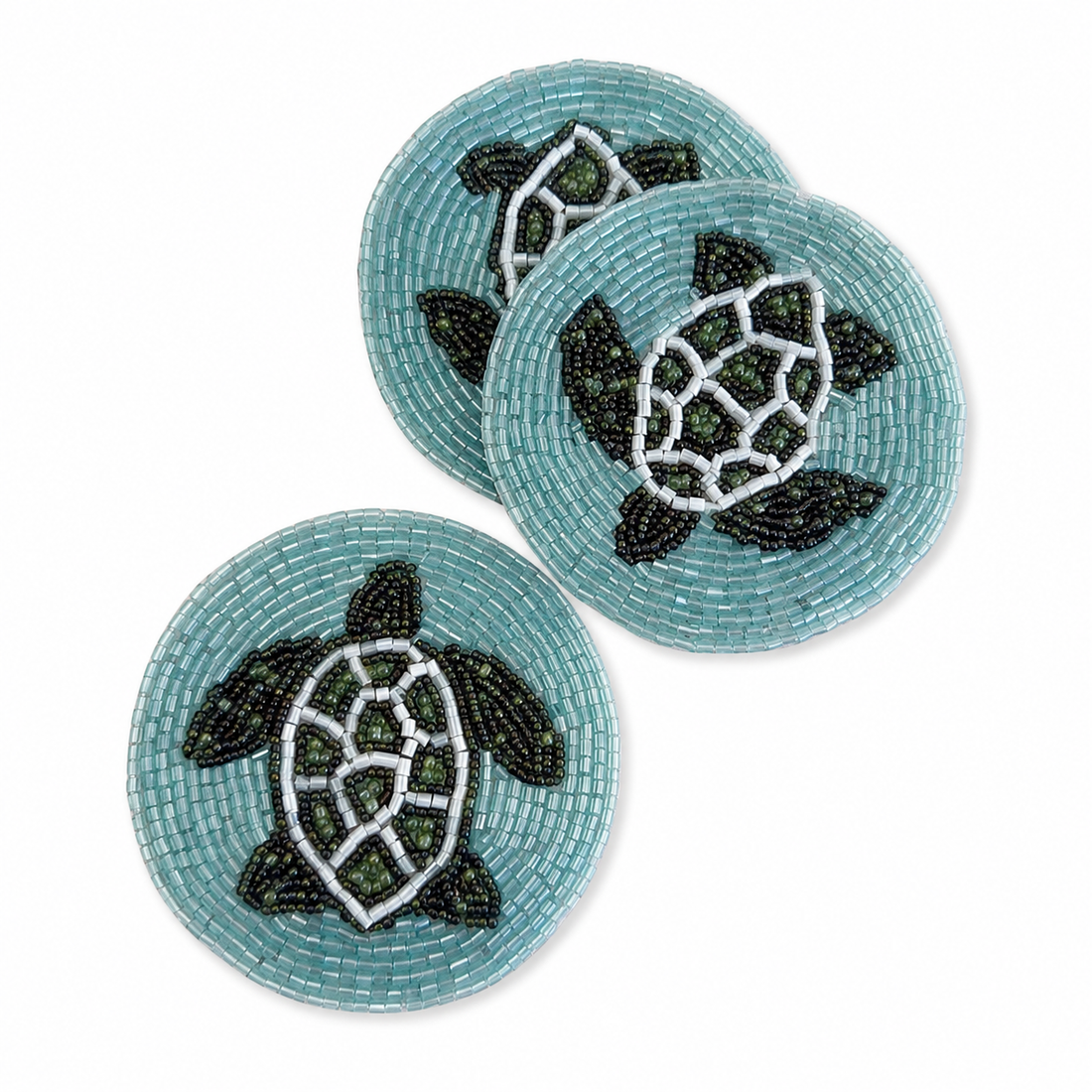 Set of 3 Blue Beaded Turtle Coaster