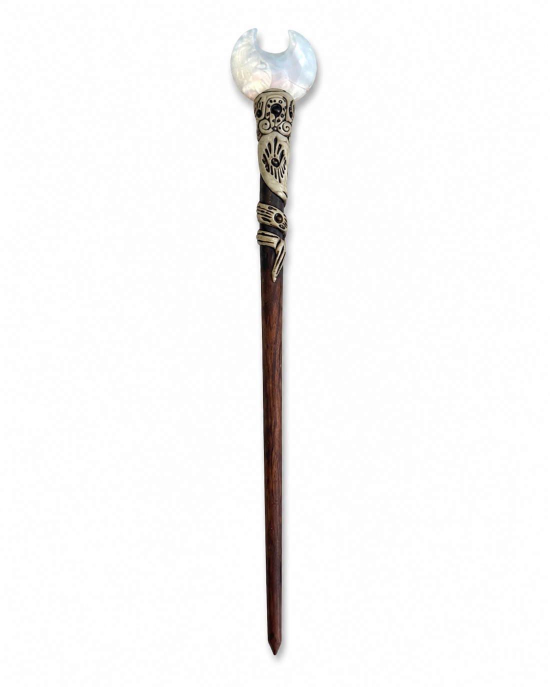 Natural Stone Wooden Hair Bun Stick – Moonstone, Labradorite, Tiger’s Eye & Quartz