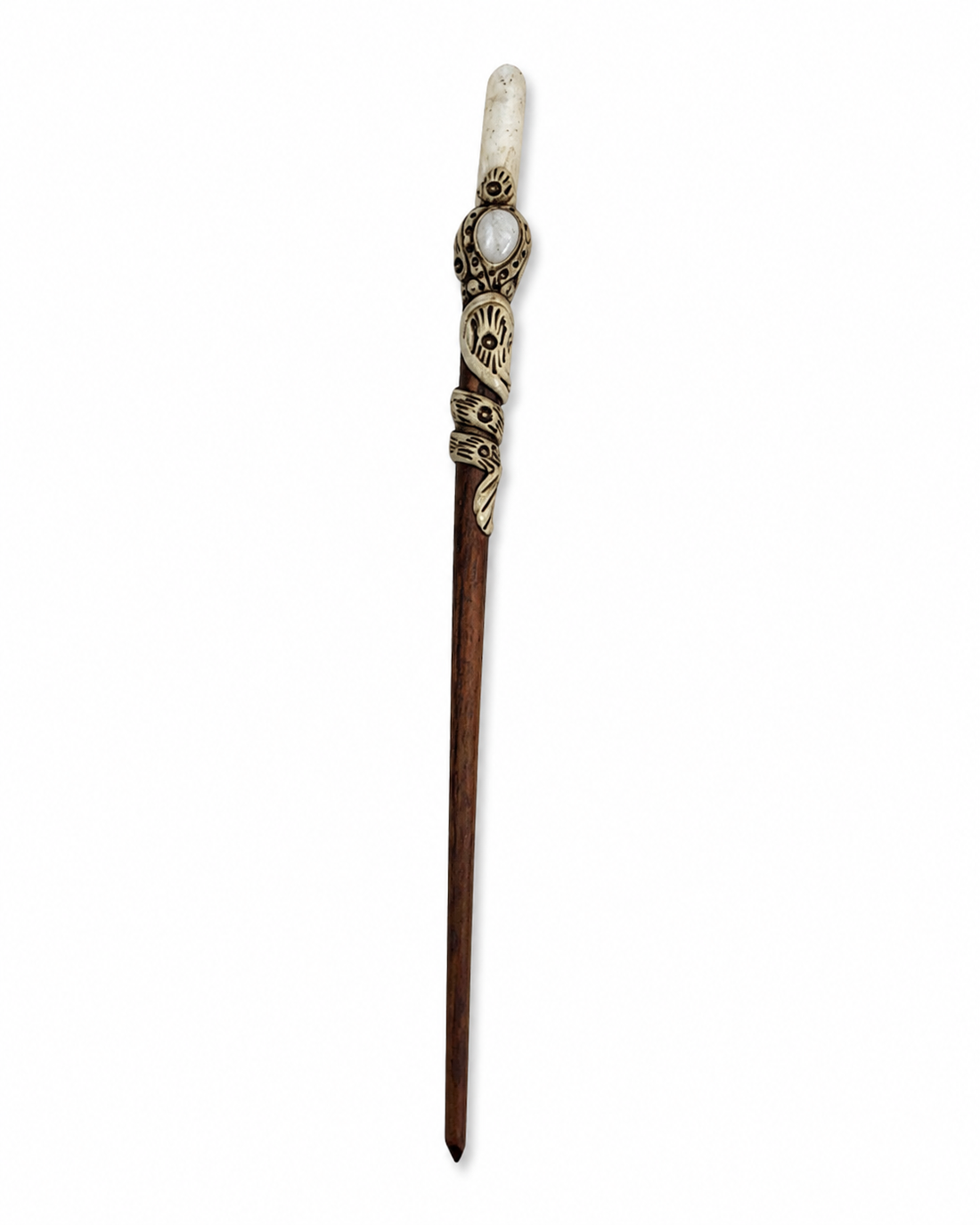 Natural Stone Wooden Hair Bun Stick – Moonstone, Labradorite, Tiger’s Eye & Quartz