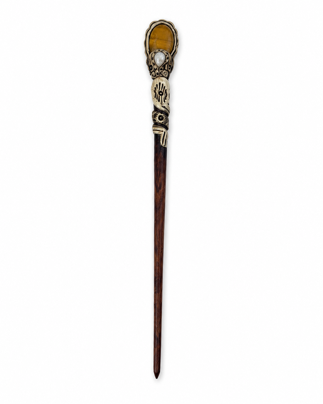 Natural Stone Wooden Hair Bun Stick – Moonstone, Labradorite, Tiger’s Eye & Quartz