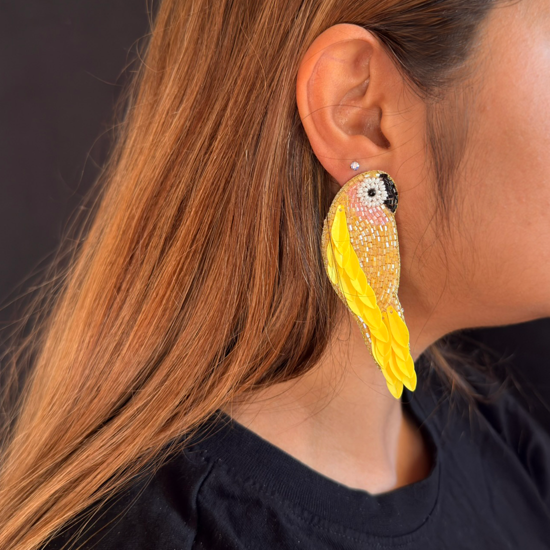 Sunshine Parrots — Handmade Beaded Statement Earrings