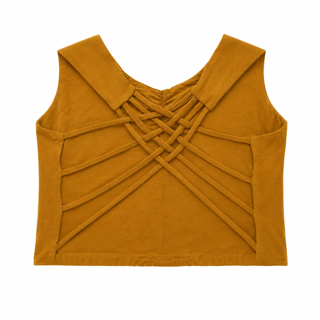 Mustard Cotton Crop Top with Woven Back