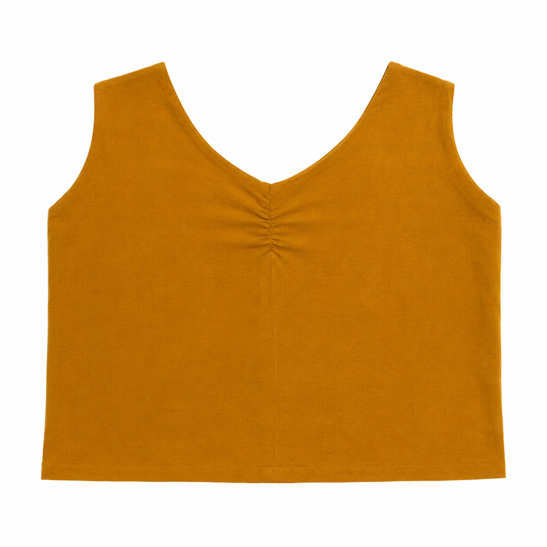 Mustard Cotton Crop Top with Woven Back
